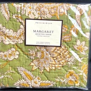 POTTERY BARN Margaret Green and Cream 26" x 26" Quilted Euro Pillow Sham New